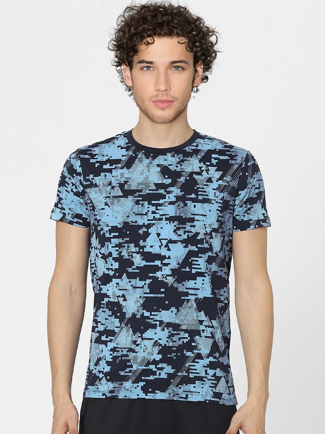Blue Abstract Print Crew Neck T-shirt
