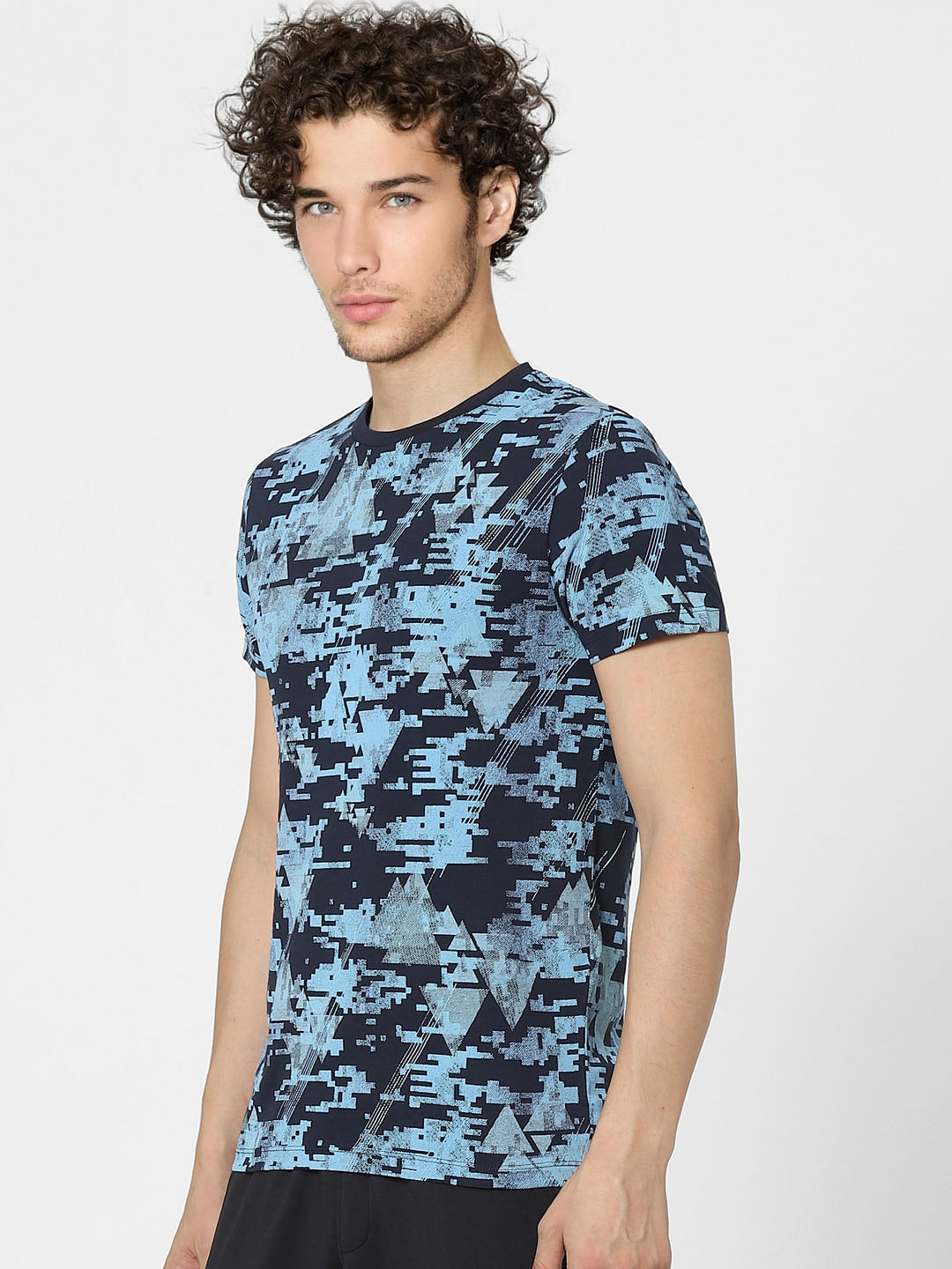 Blue Abstract Print Crew Neck T-shirt