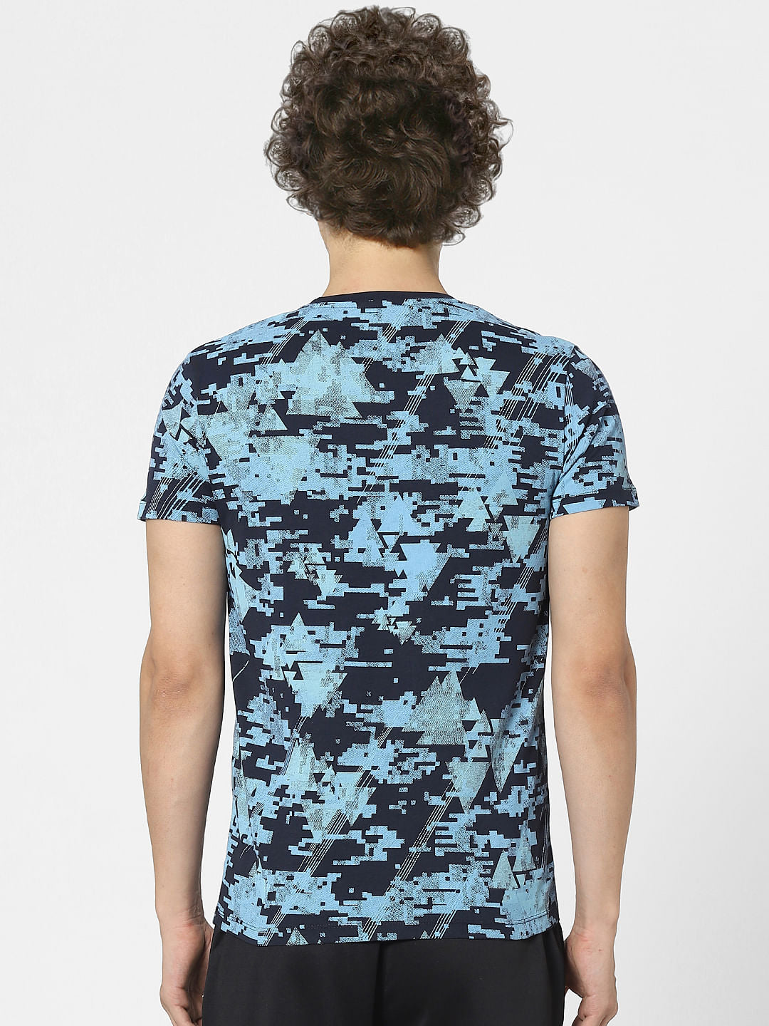 Blue Abstract Print Crew Neck T-shirt