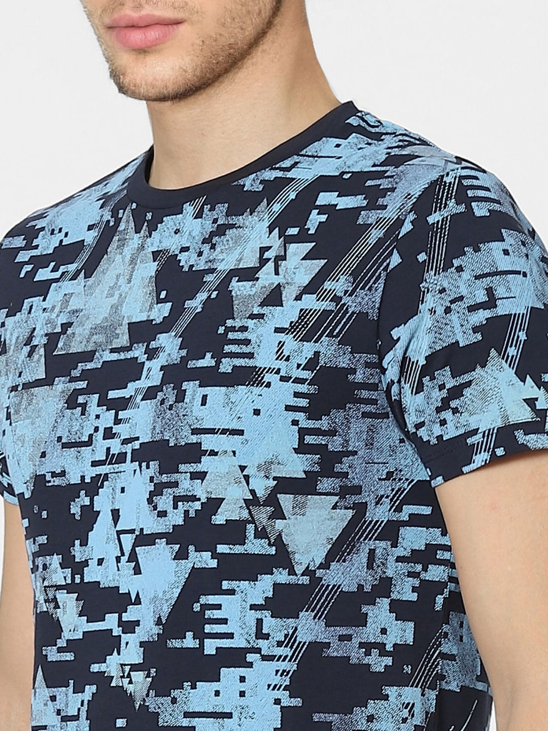 Blue Abstract Print Crew Neck T-shirt