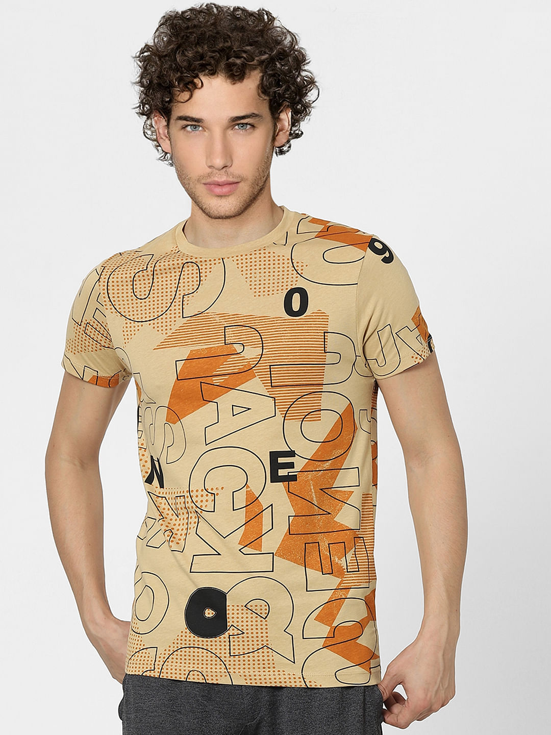 Brown Graphic Print Crew Neck T-shirt