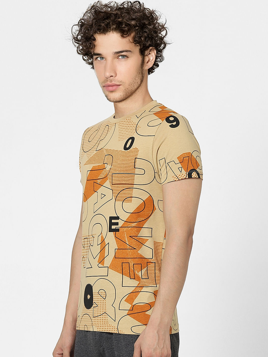Brown Graphic Print Crew Neck T-shirt