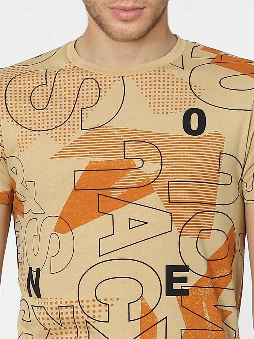 Brown Graphic Print Crew Neck T-shirt