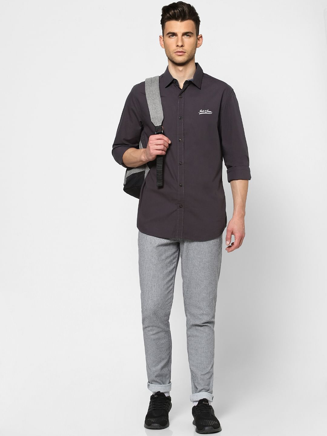 Dark Grey Full Sleeves Shirt - S