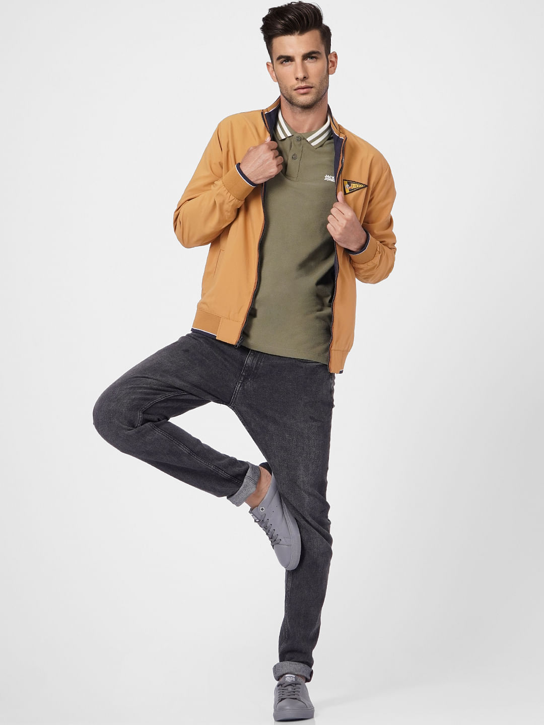 Green Contrast Tipping Polo Neck T-shirt