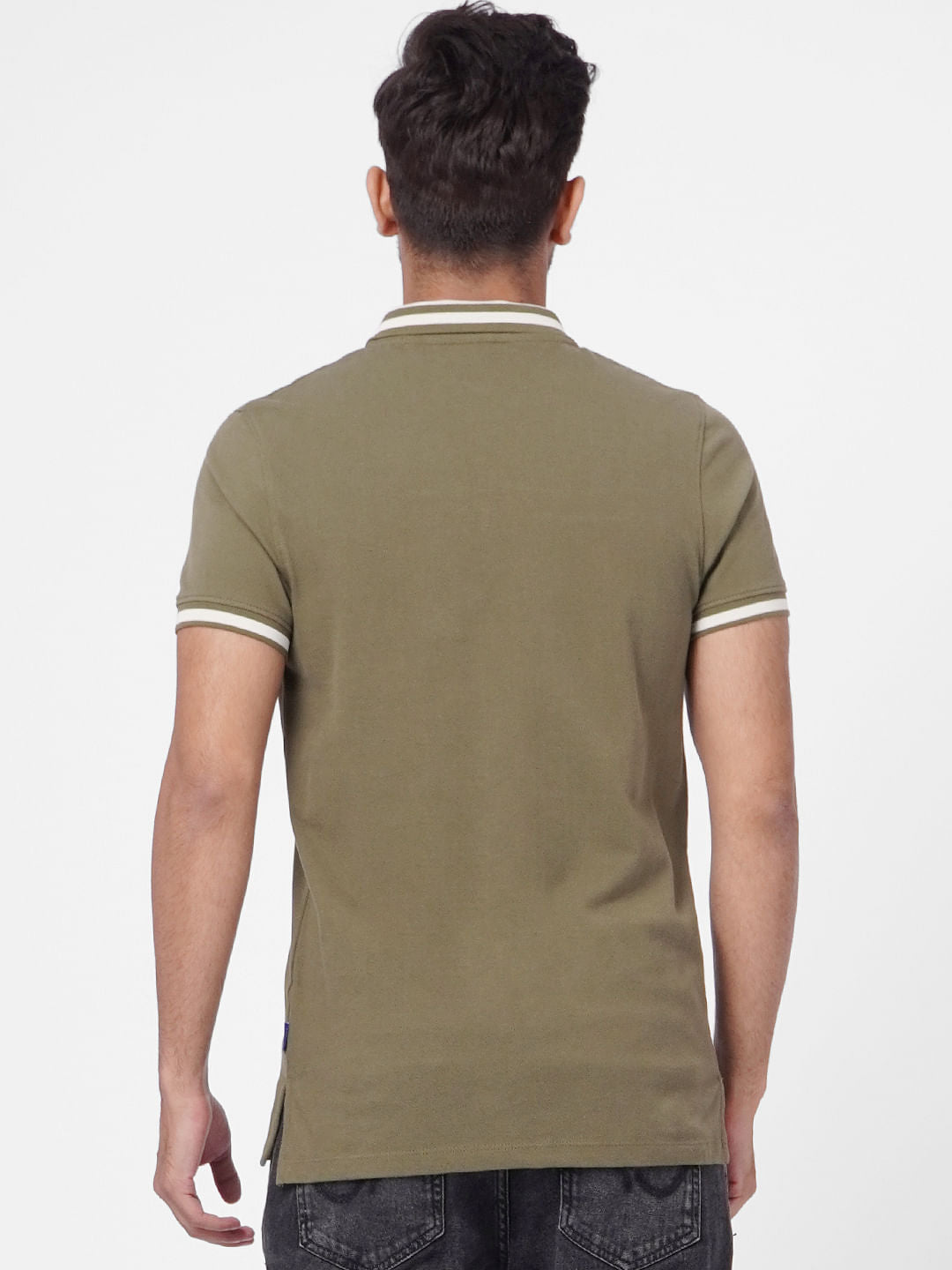 Green Contrast Tipping Polo Neck T-shirt