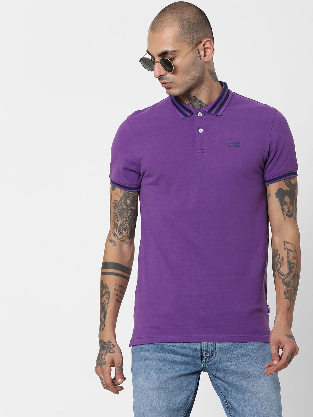 Purple Contrast Tipping Polo T-shirt - S