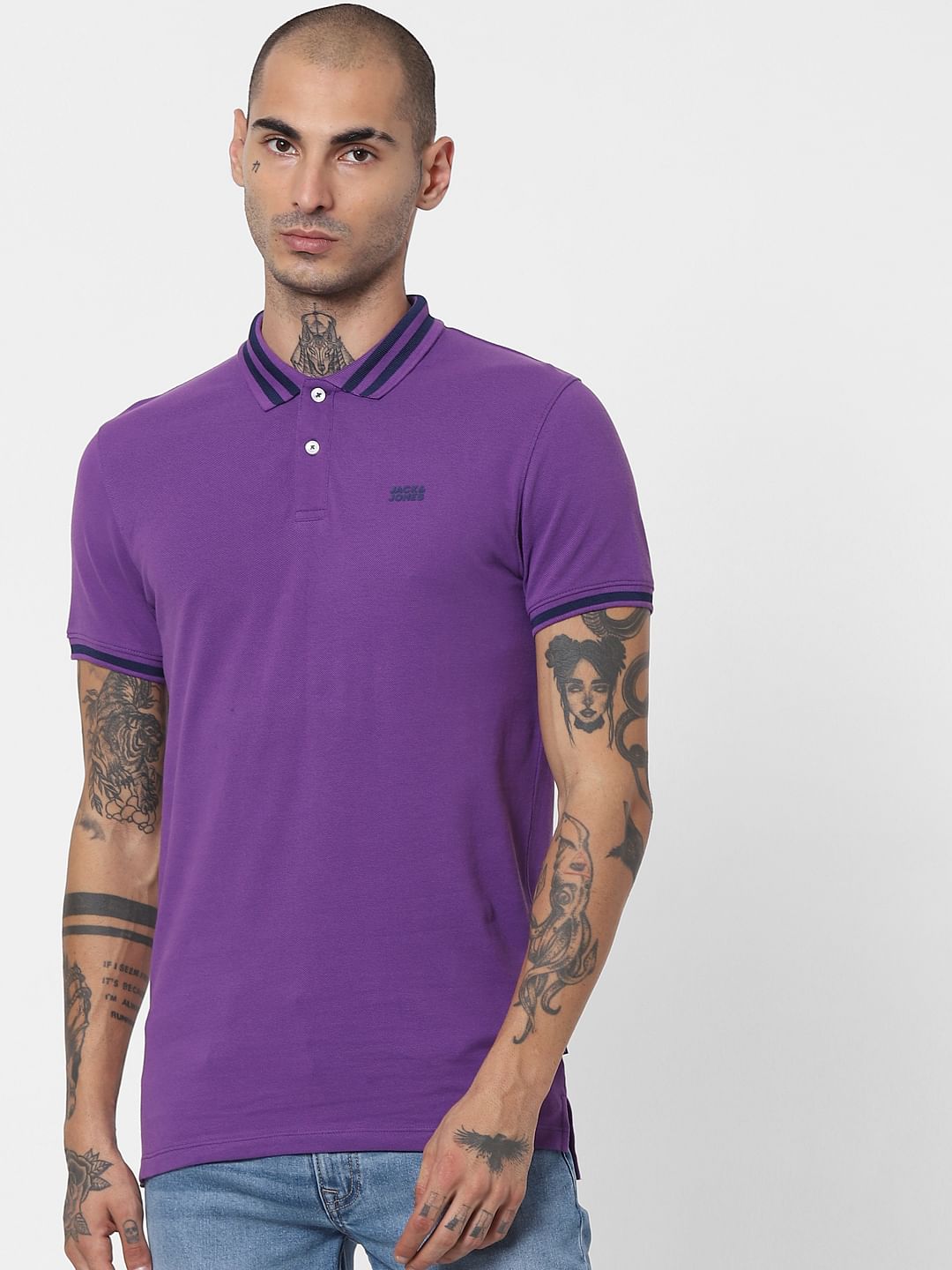Purple Contrast Tipping Polo T-shirt