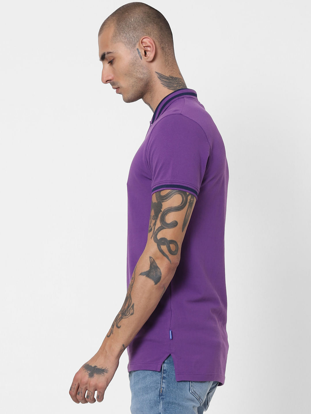 Purple Contrast Tipping Polo T-shirt