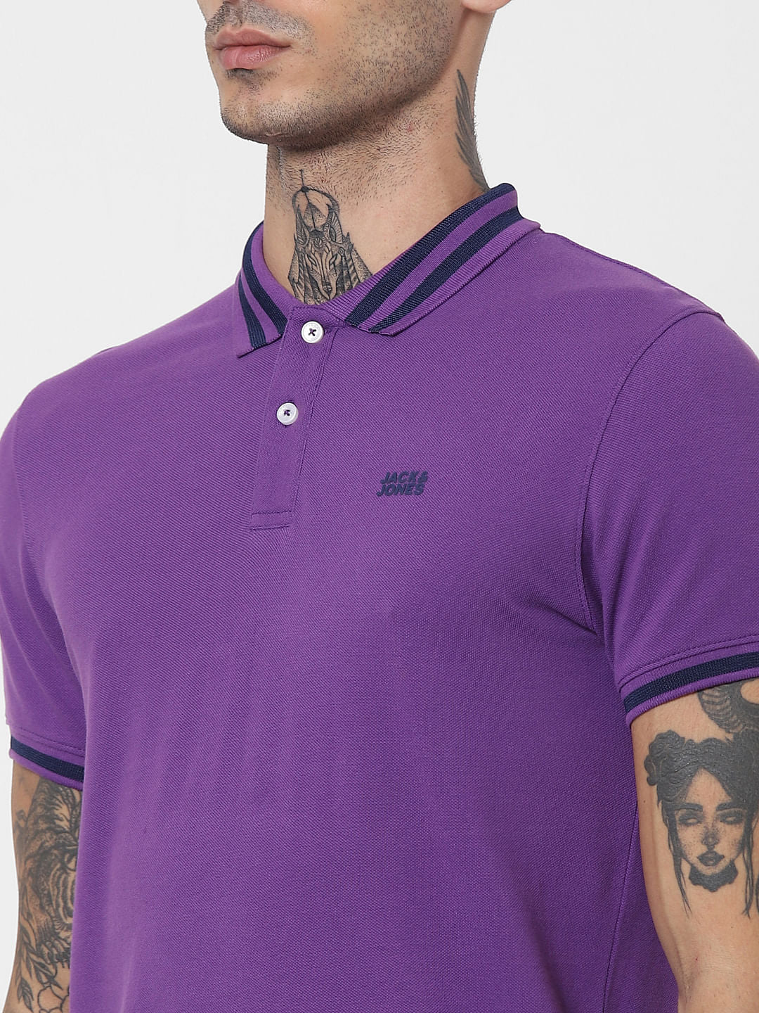Purple Contrast Tipping Polo T-shirt