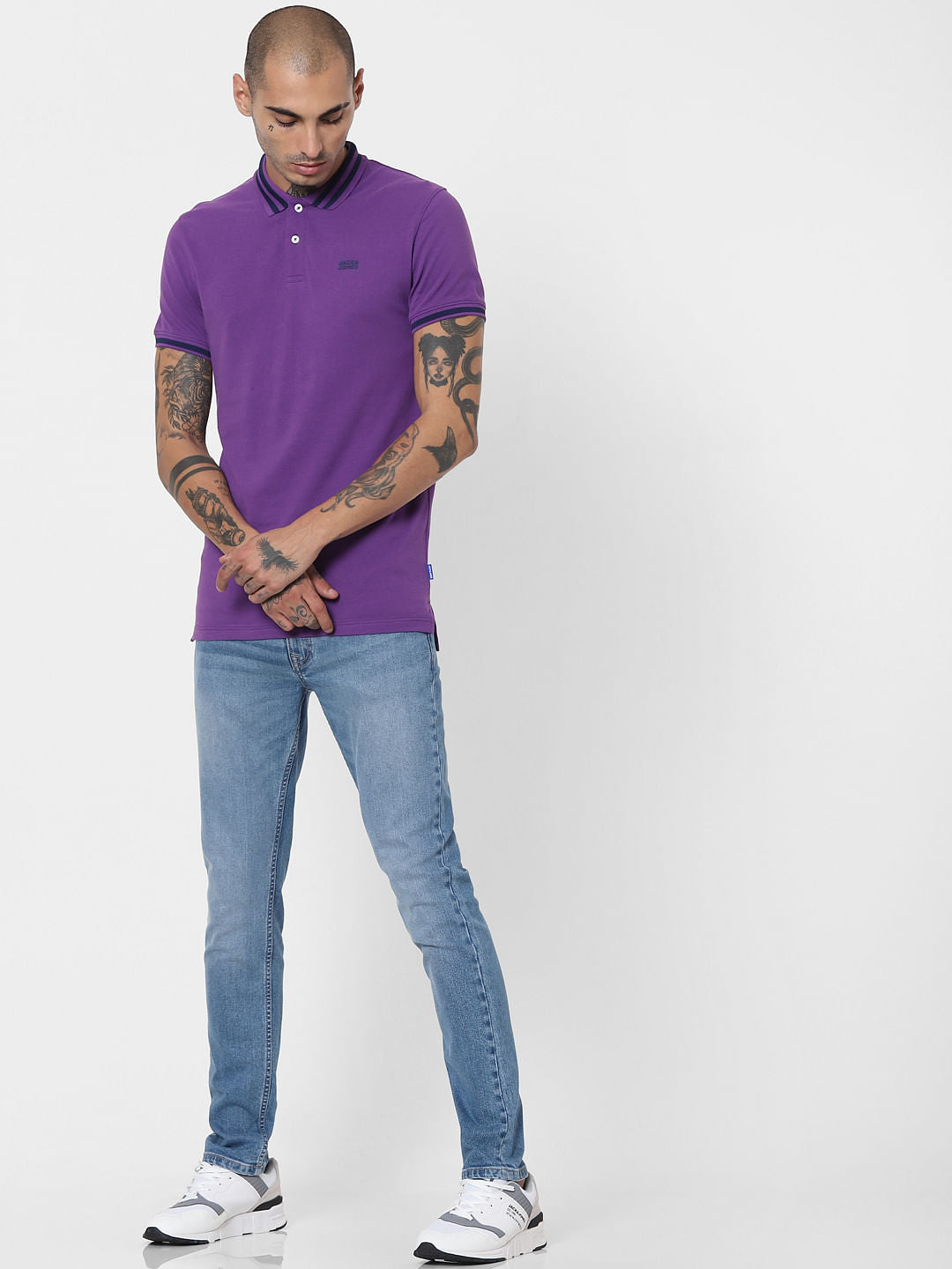 Purple Contrast Tipping Polo T-shirt