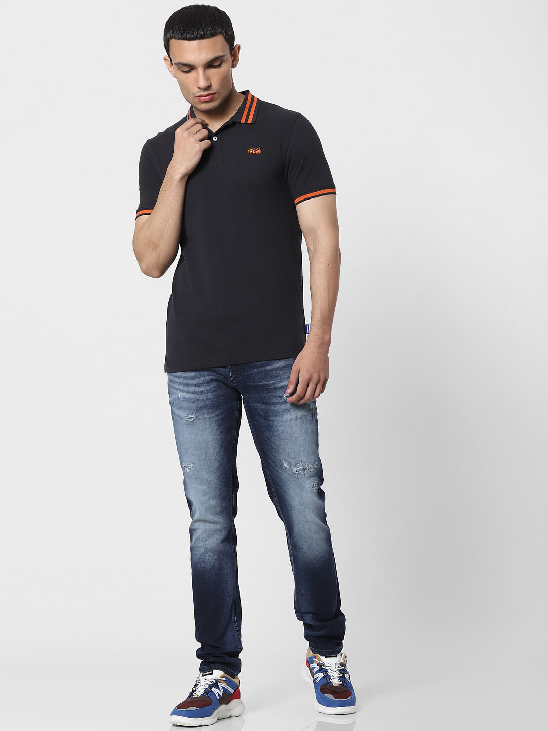 Black Contrast Tipping Polo T-shirt