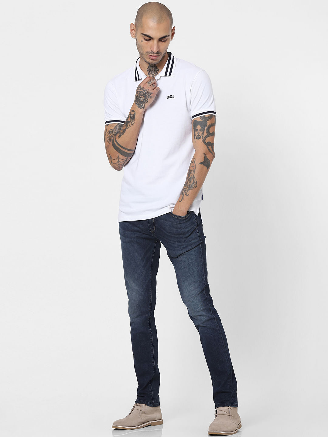White Contrast Tipping Polo T-shirt