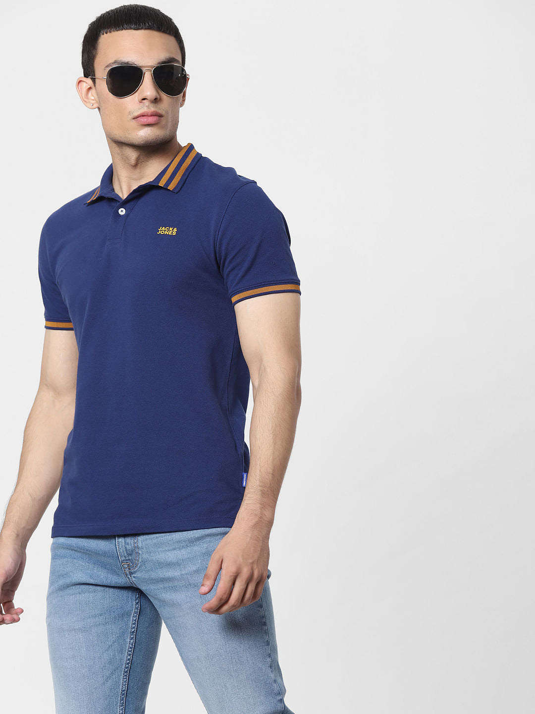Blue Contrast Tipping Polo T-shirt - S
