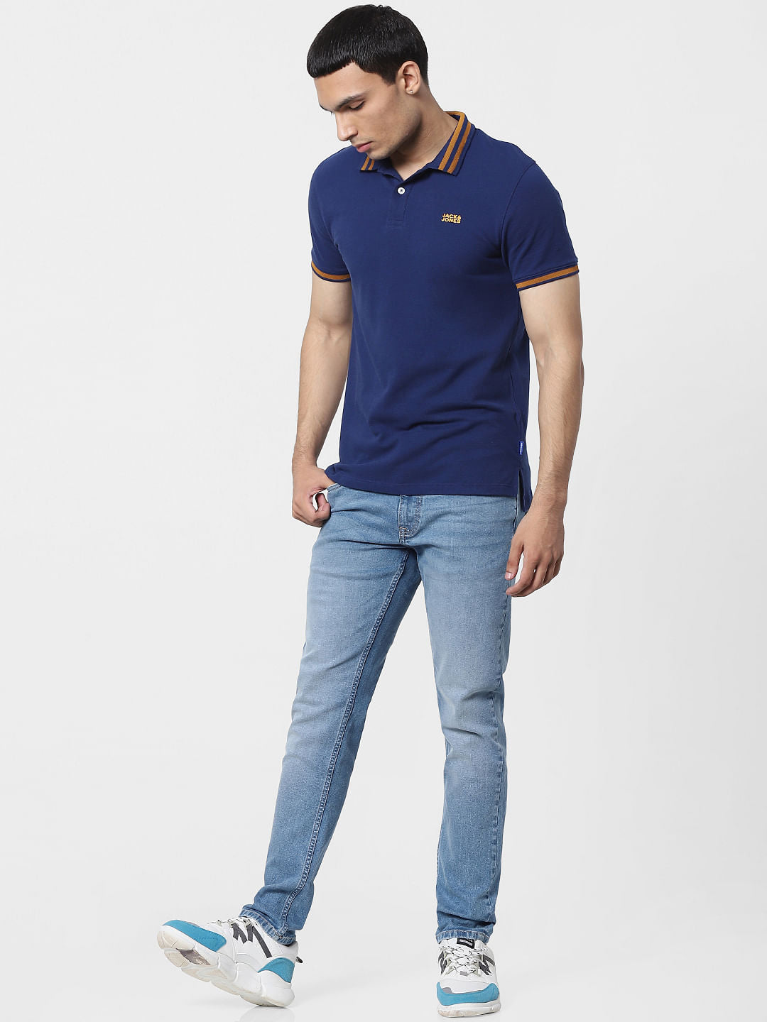 Blue Contrast Tipping Polo T-shirt