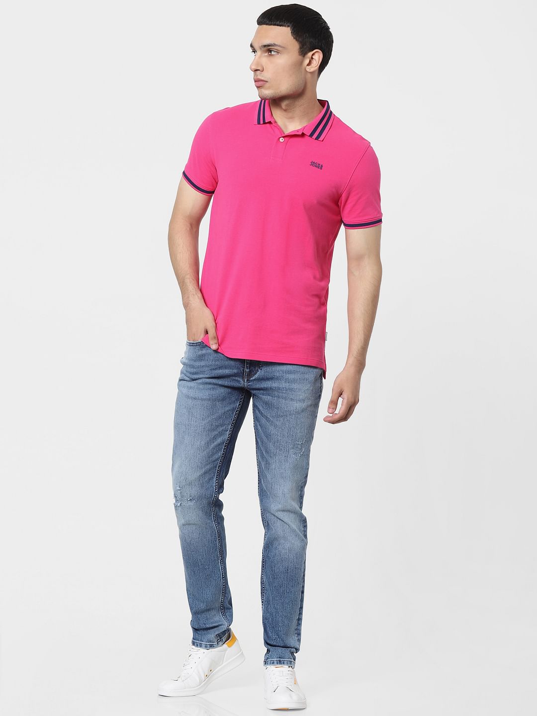 Pink Contrast Tipping Polo T-shirt