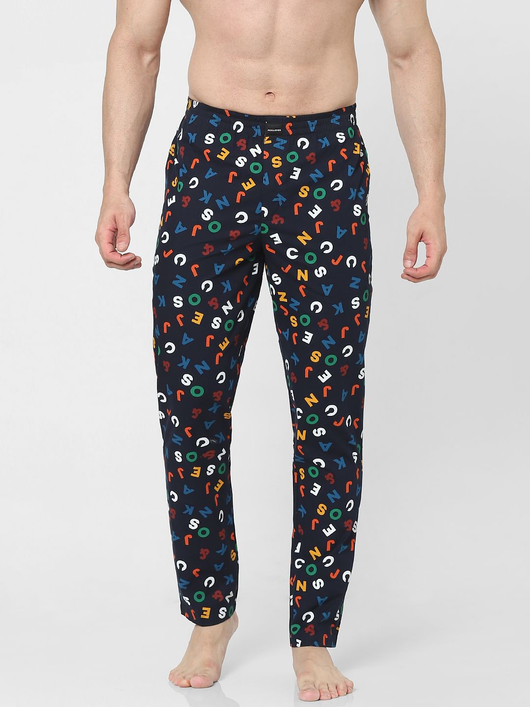 Navy Blue Alphabet Printed Pyjamas - S