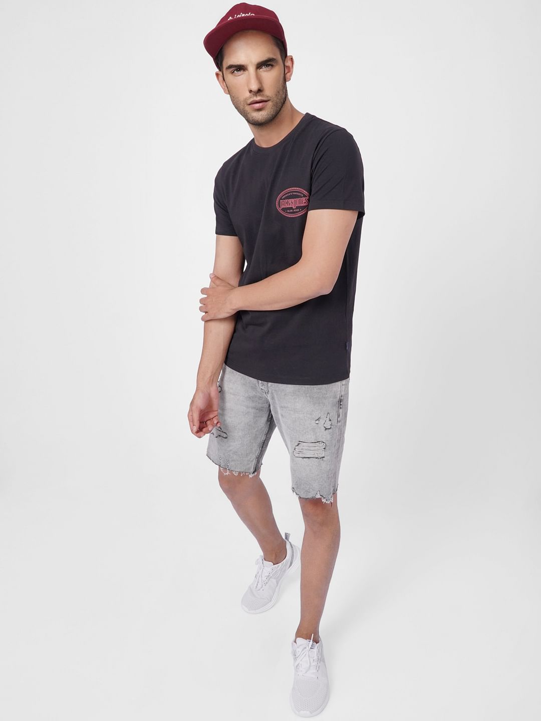 Grey Ripped Denim Shorts - S