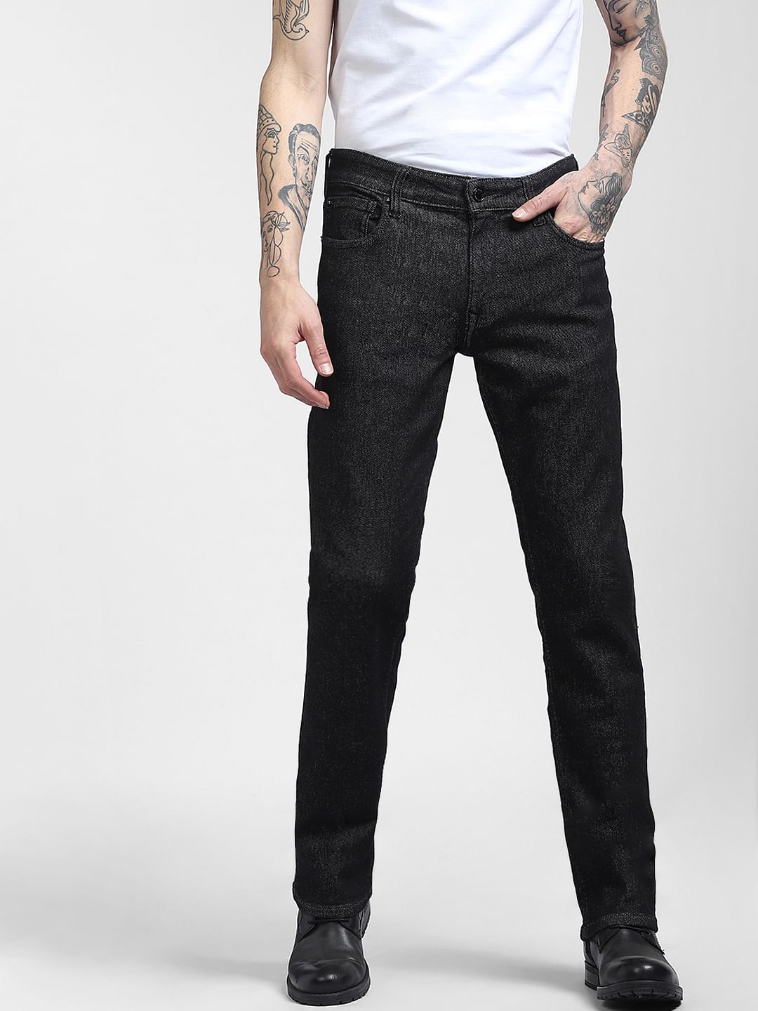 Black Mid Rise Clark Straight Jeans
