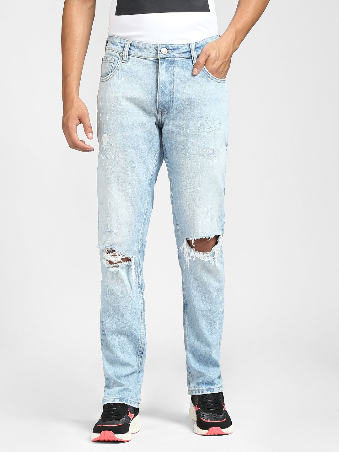 Blue Low Rise Tim Anti Fit Ripped Jeans - 28/30
