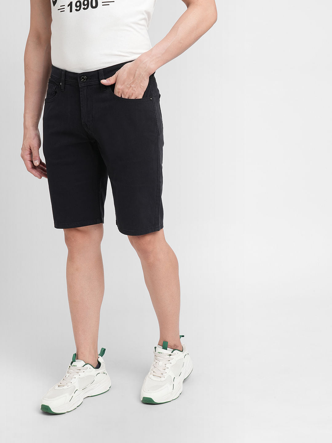 Black Low Rise Denim Shorts