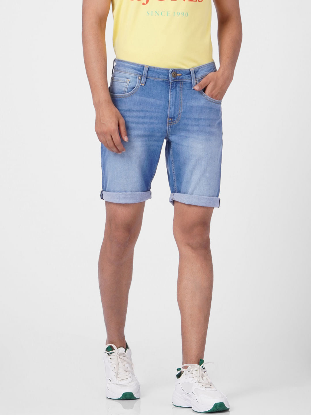 Light Blue Low Rise Washed Denim Shorts