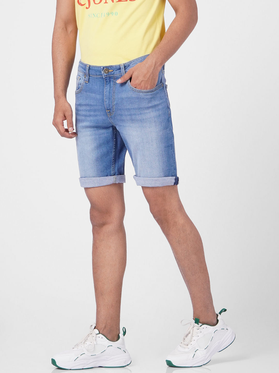 Light Blue Low Rise Washed Denim Shorts