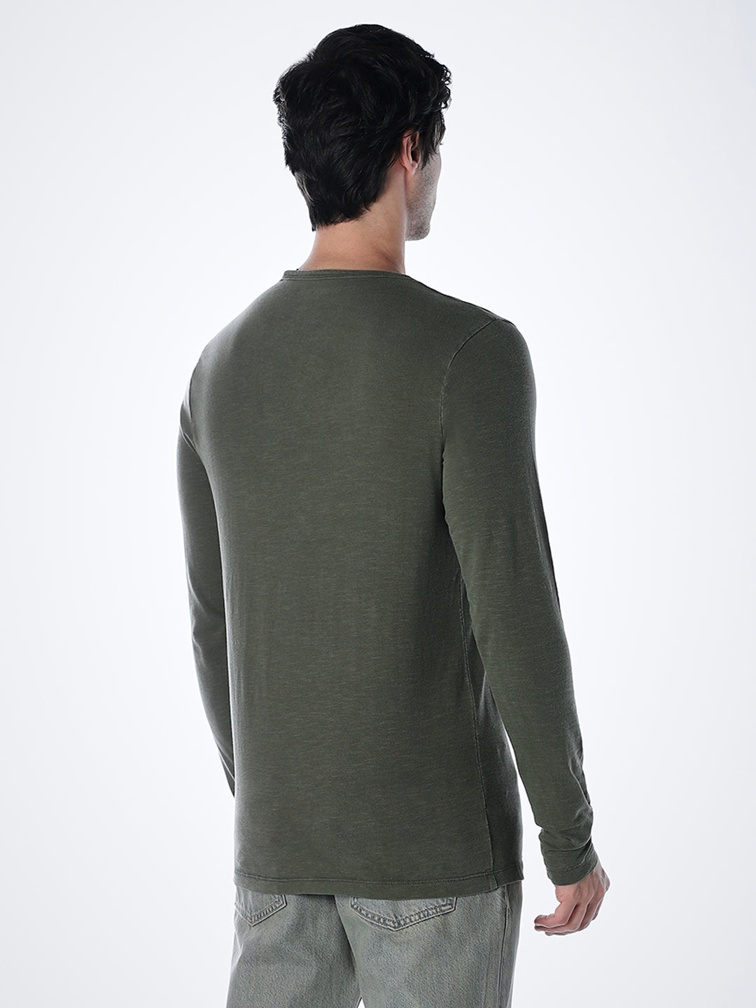 Split Neck Cotton T-shirt - Green