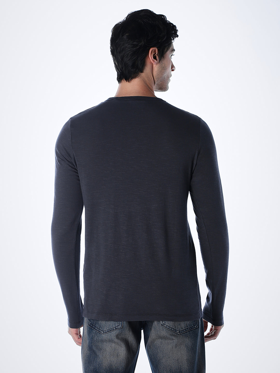 Split Neck Cotton T-shirt - Black