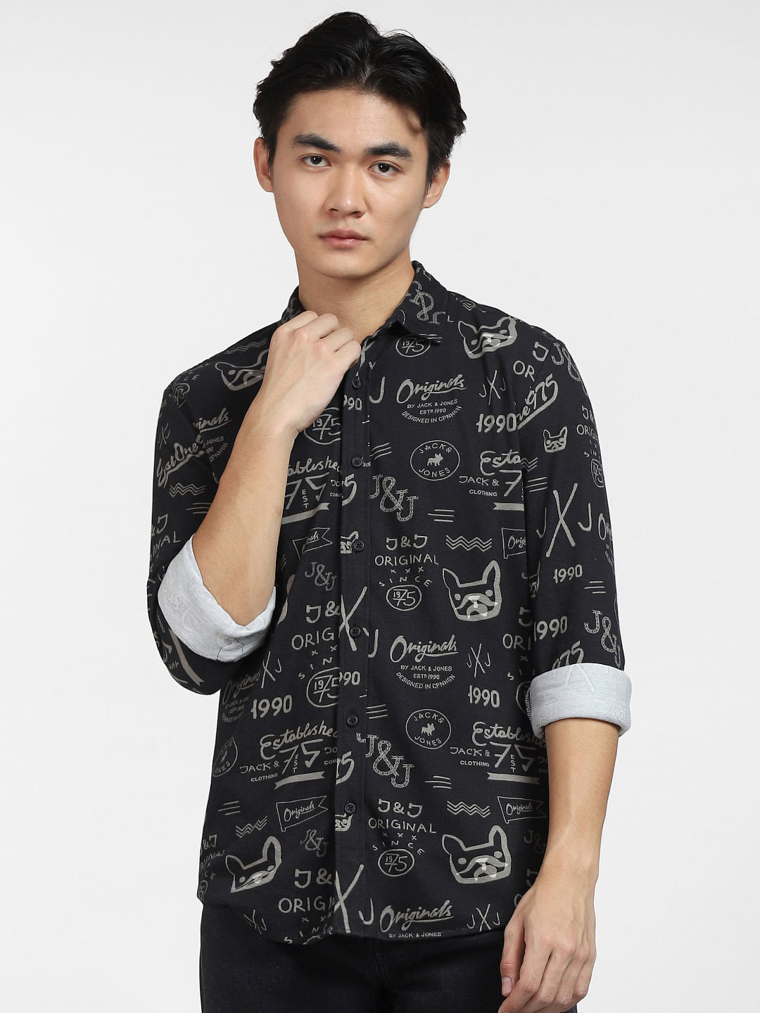 Black All Over Print Full Sleeves Shirt