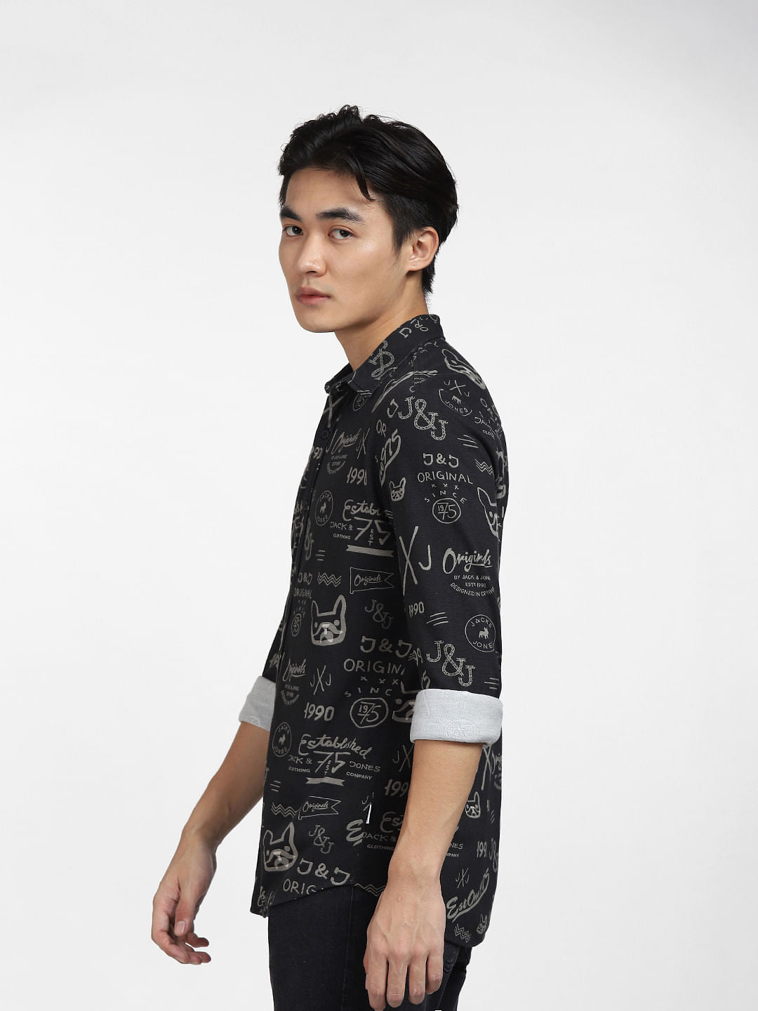 Black All Over Print Full Sleeves Shirt
