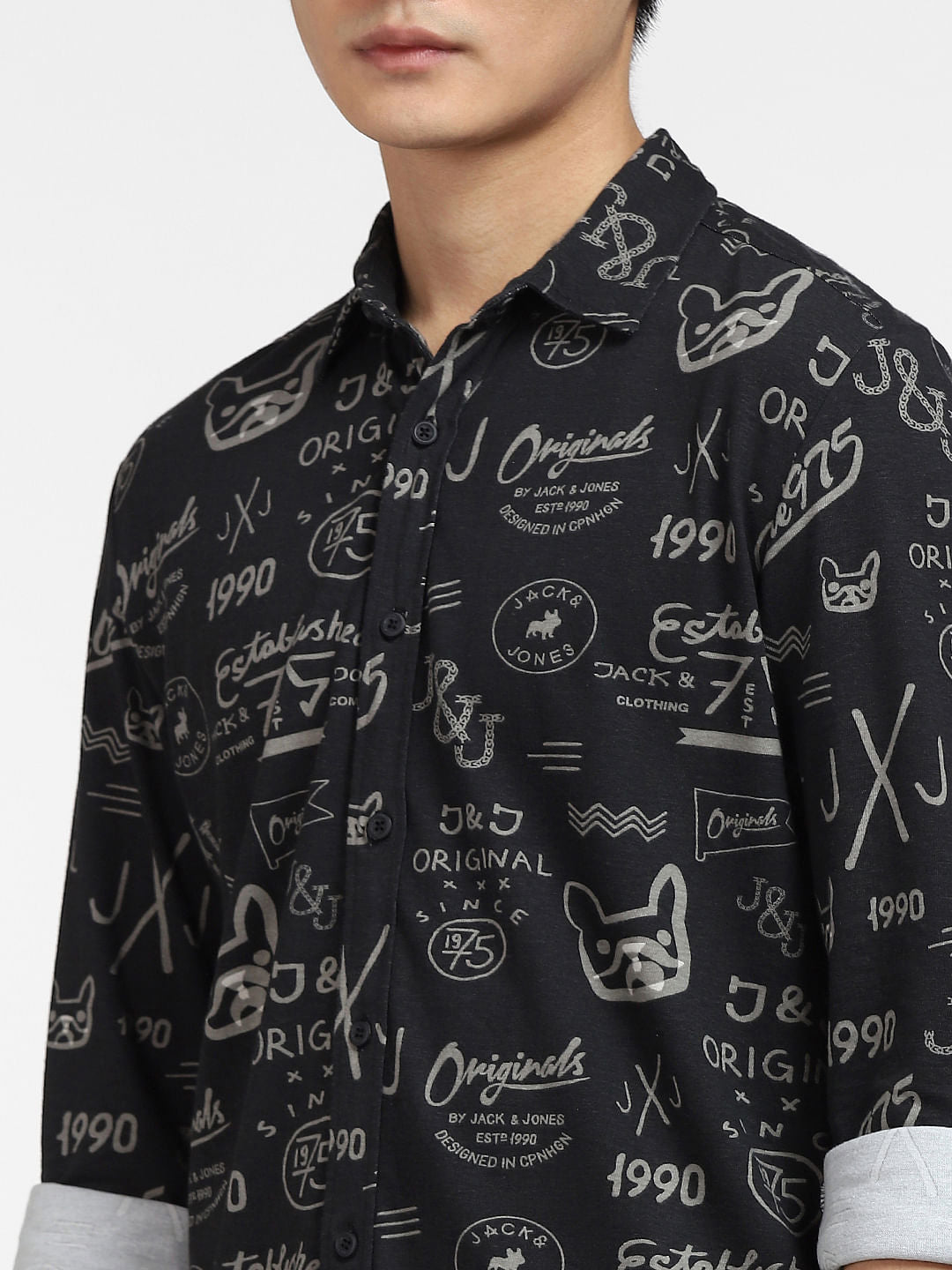 Black All Over Print Full Sleeves Shirt