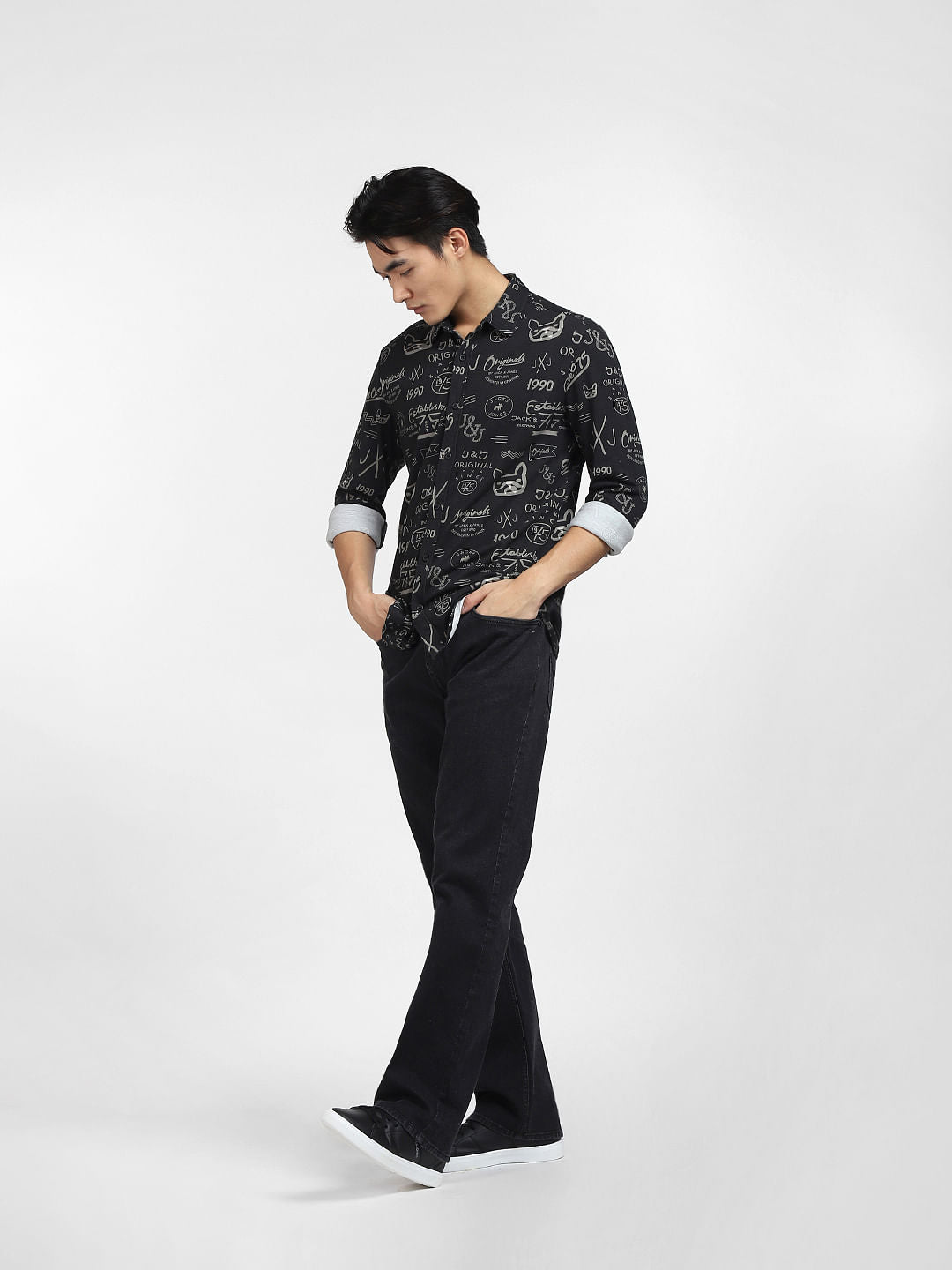 Black All Over Print Full Sleeves Shirt