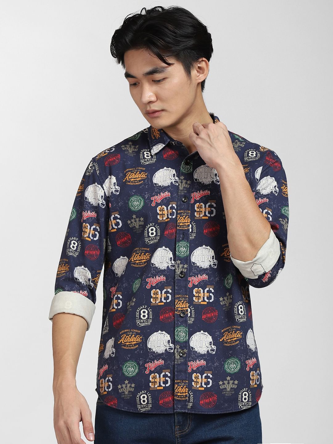 Blue Abstract Print Full Sleeves Shirt