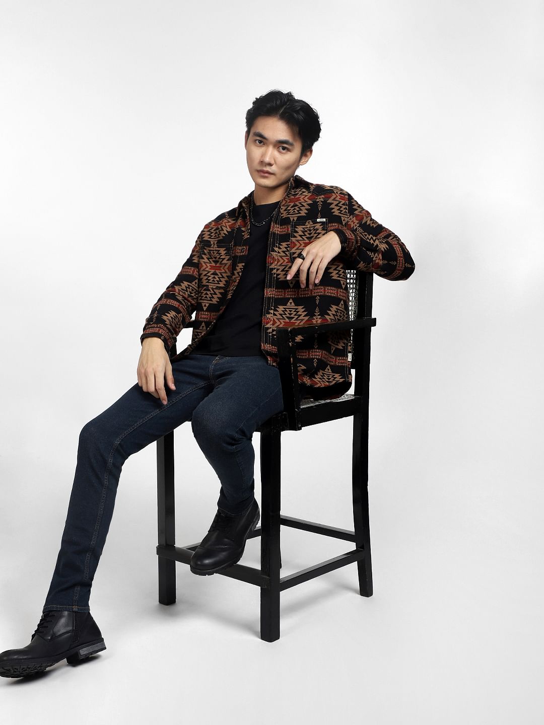 Brown Jacquard Aztec Print Shirt