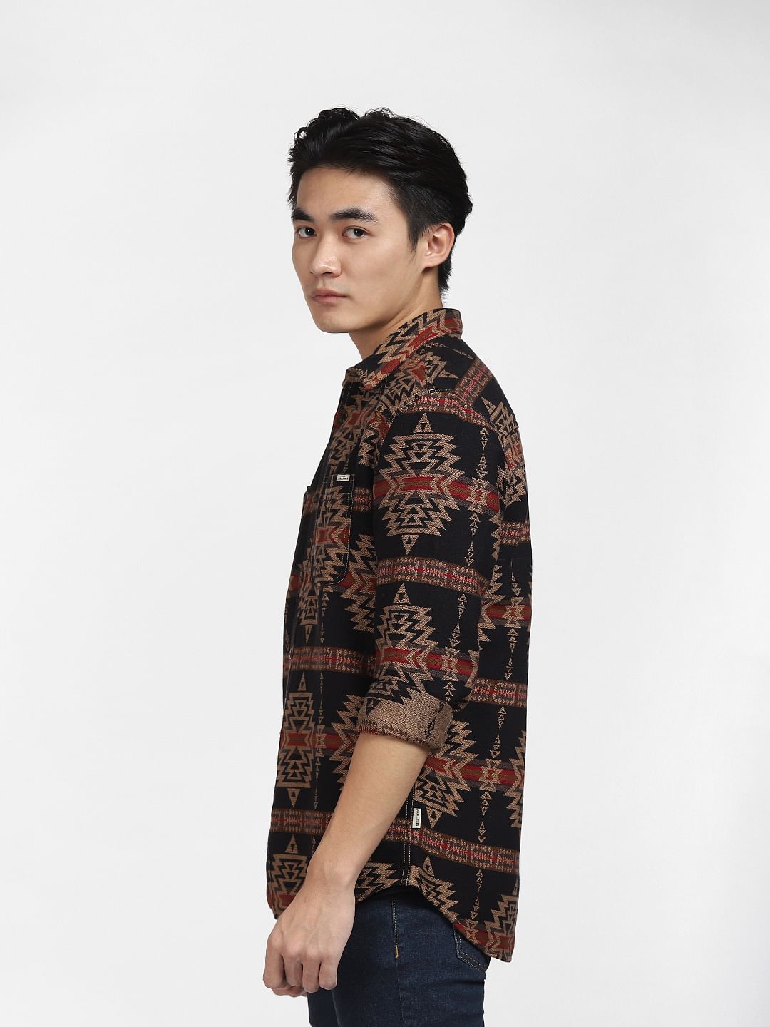 Brown Jacquard Aztec Print Shirt