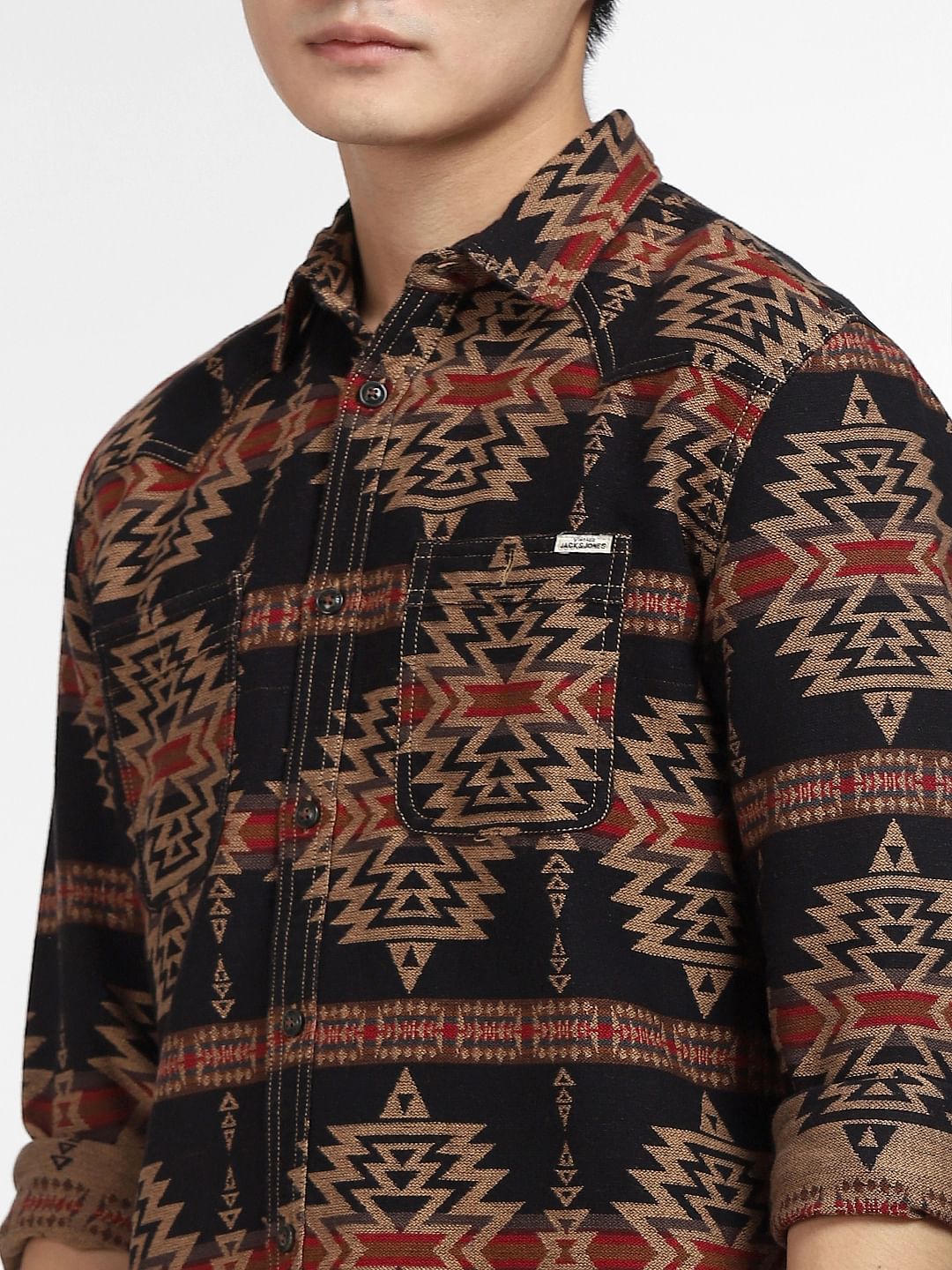 Brown Jacquard Aztec Print Shirt