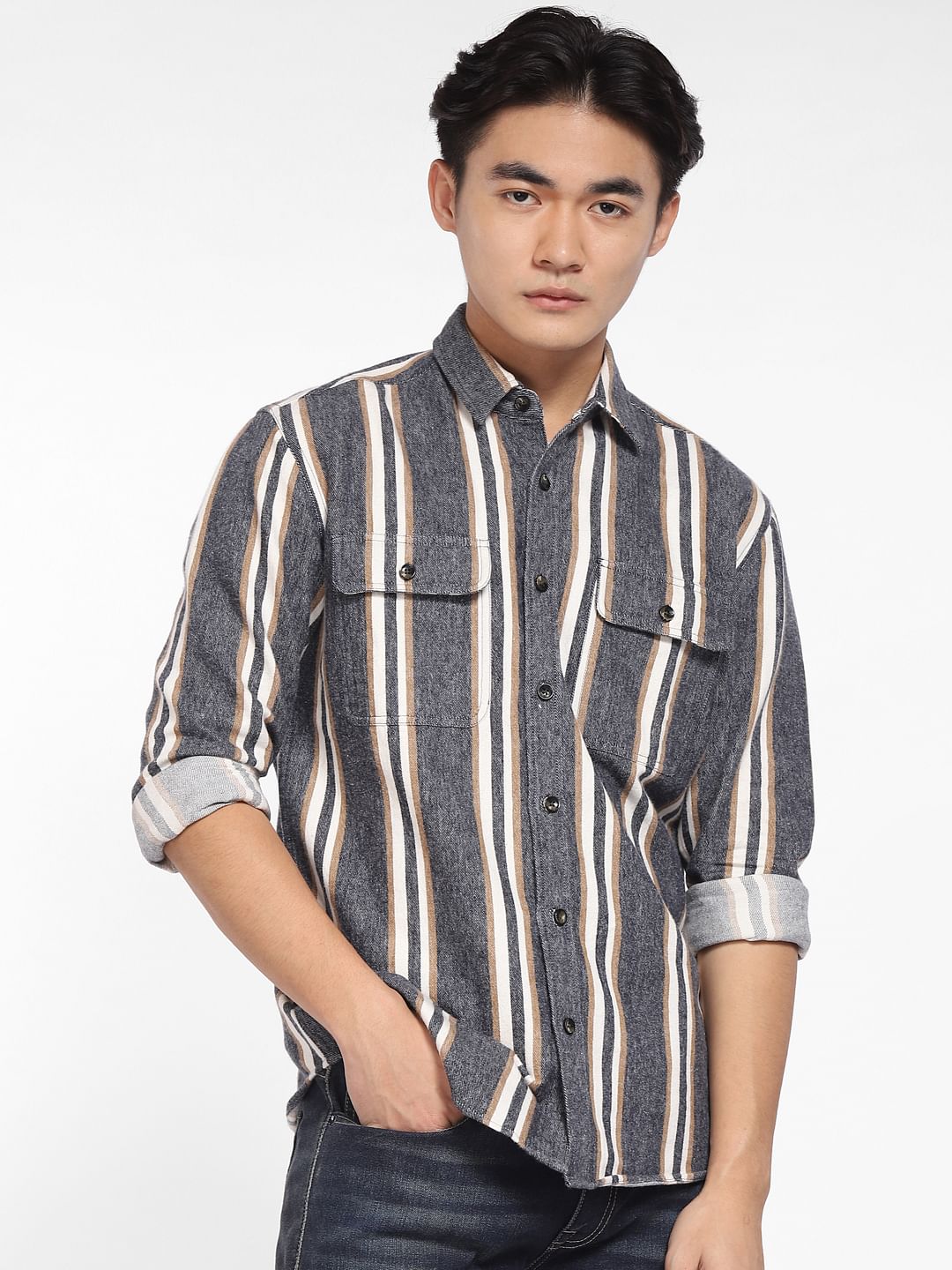 Blue Striped Full Sleeves Shirt