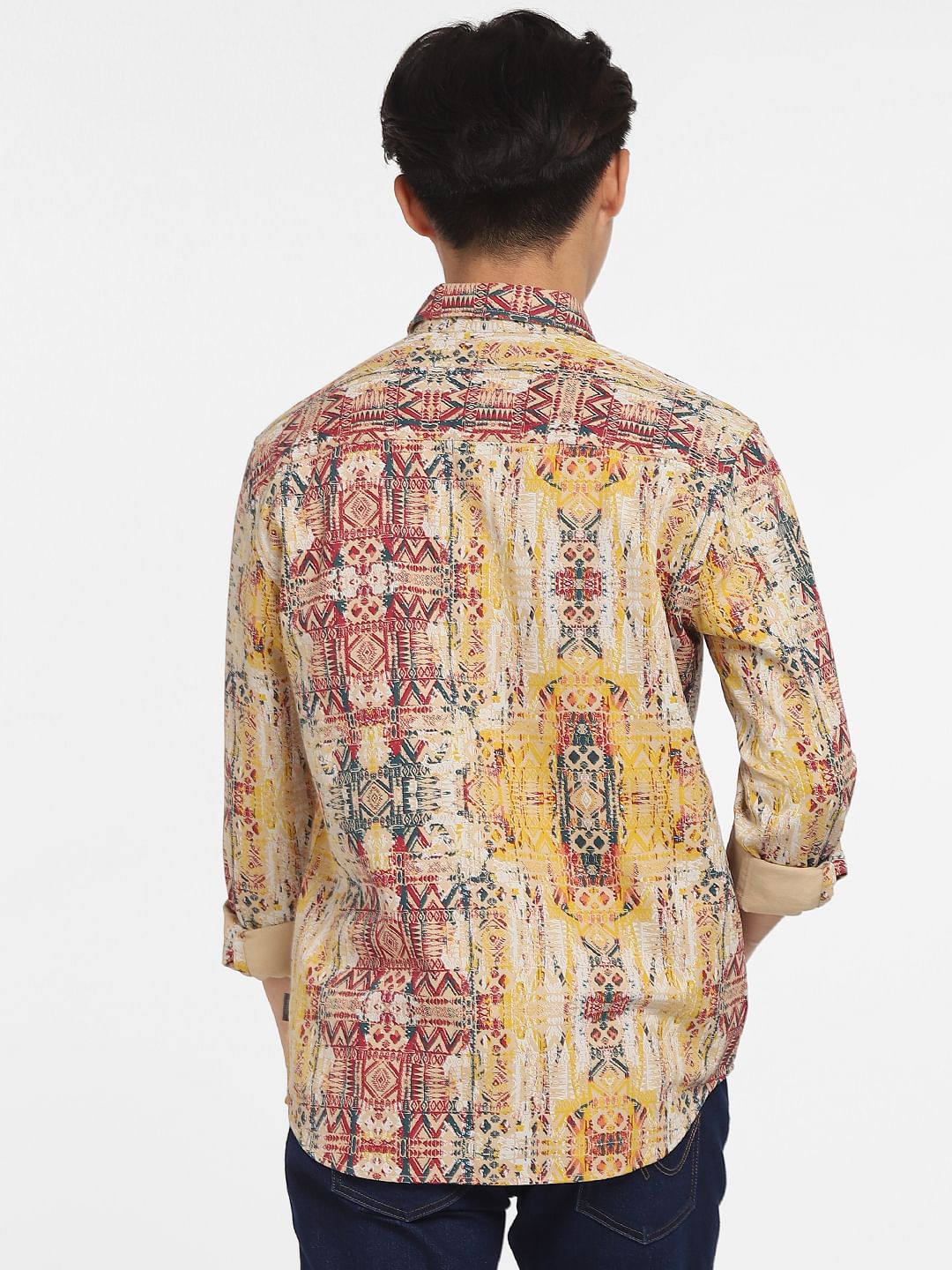 Beige Printed Full Sleeves Shirt