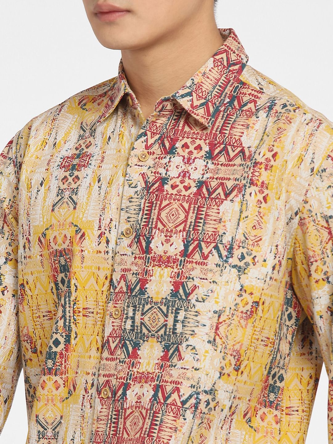 Beige Printed Full Sleeves Shirt