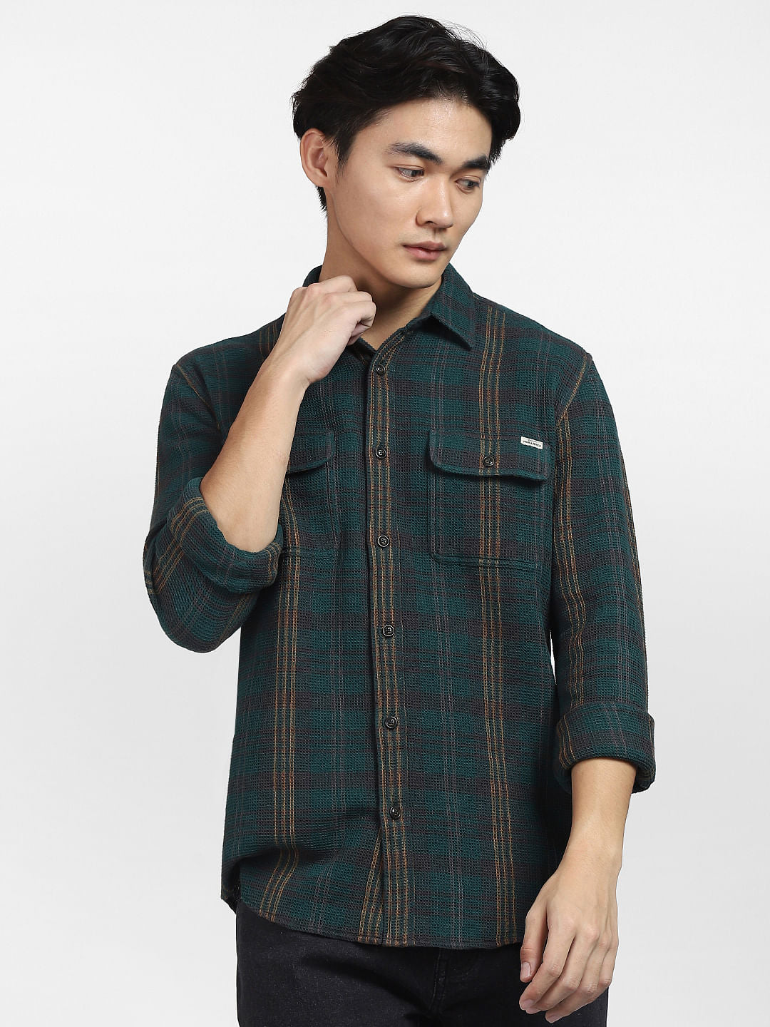 Dark Green Check Full Sleeves Shirt