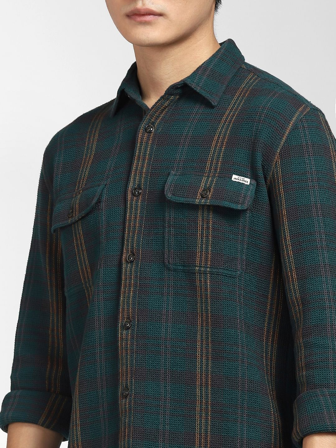 Dark Green Check Full Sleeves Shirt