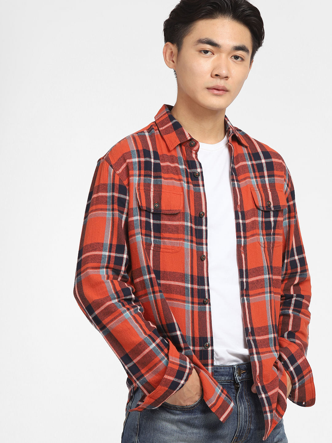 Red Check Print Full Sleeves Shirt - S