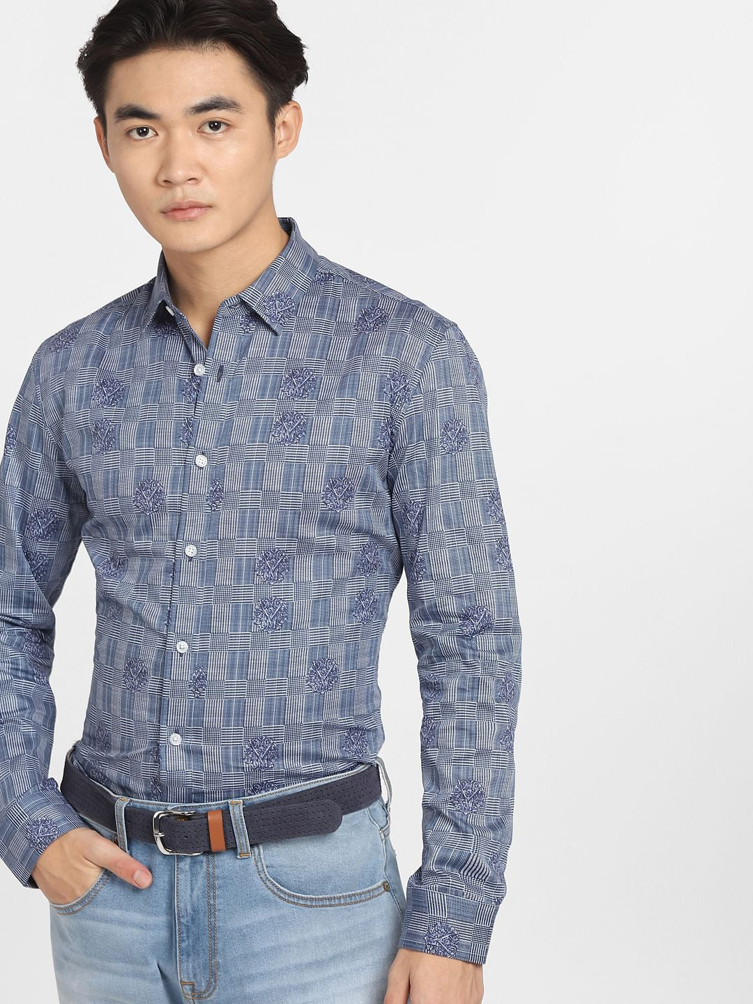 Blue Printed Full Sleeves Shirt