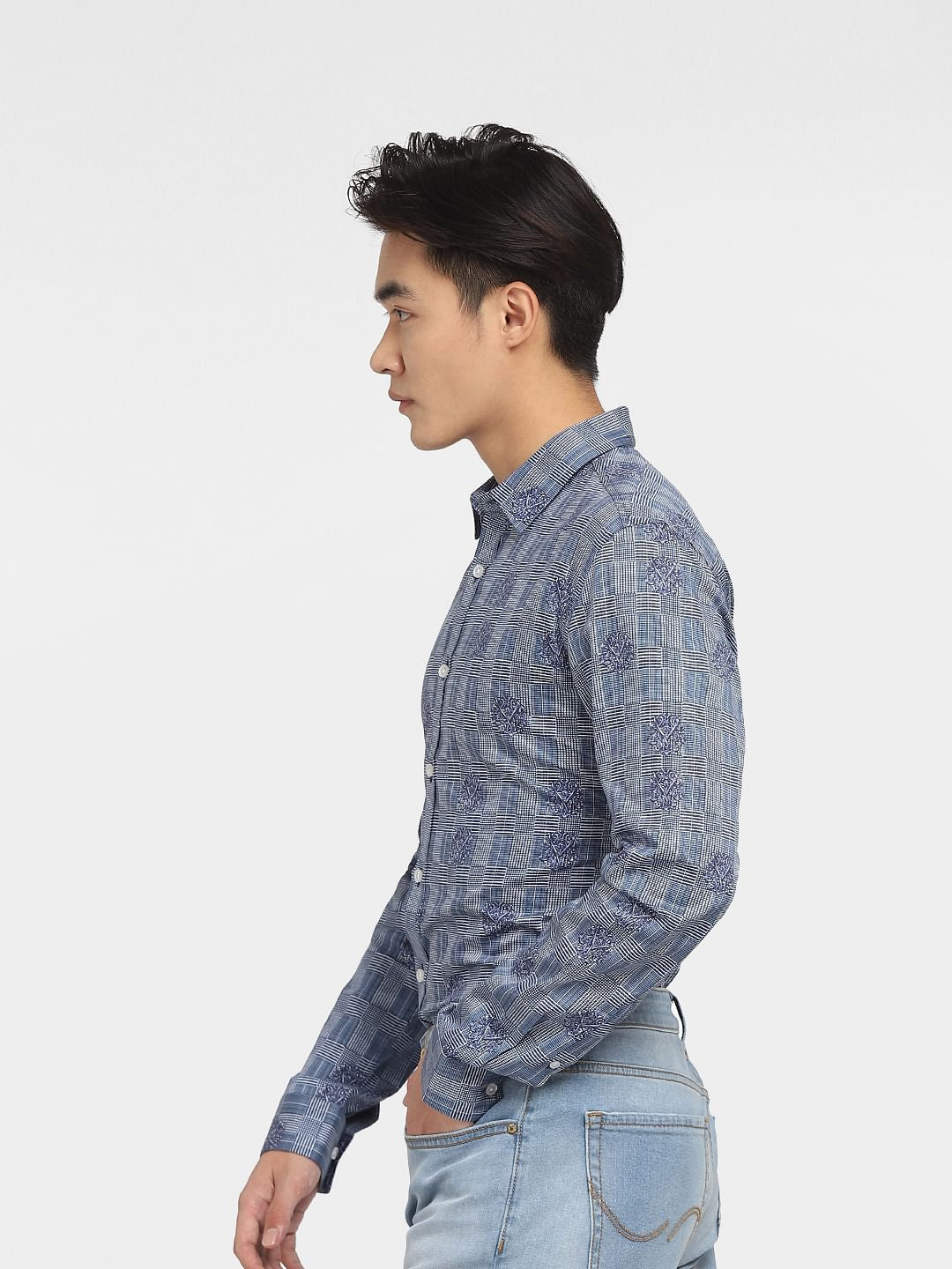 Blue Printed Full Sleeves Shirt