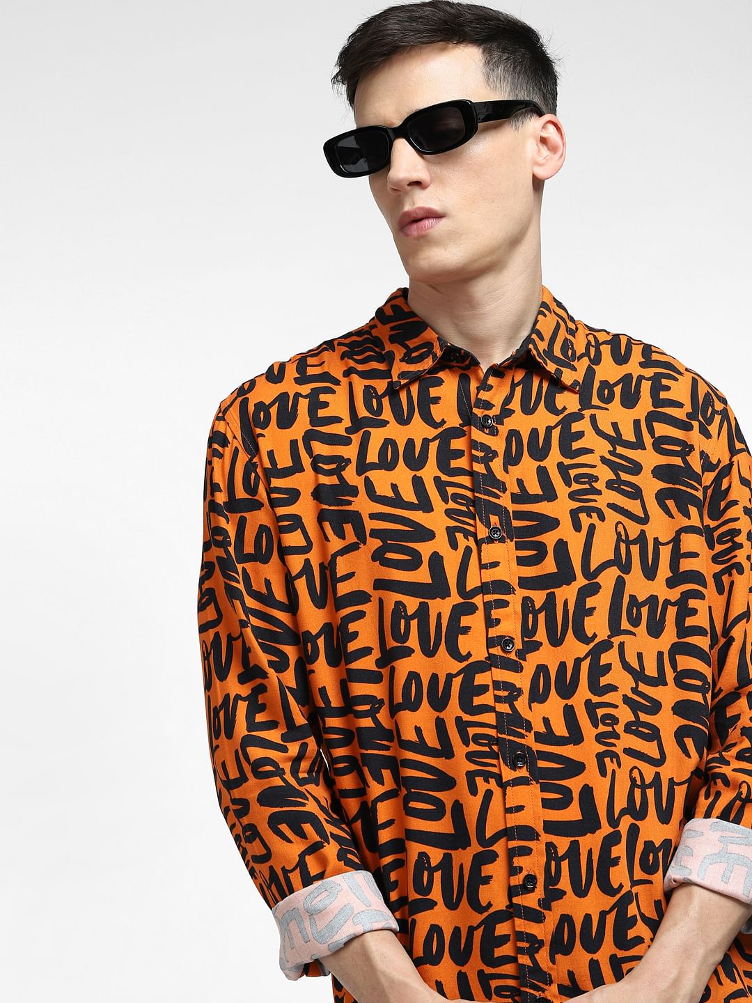Orange All Over Print Full Sleeves Shirt