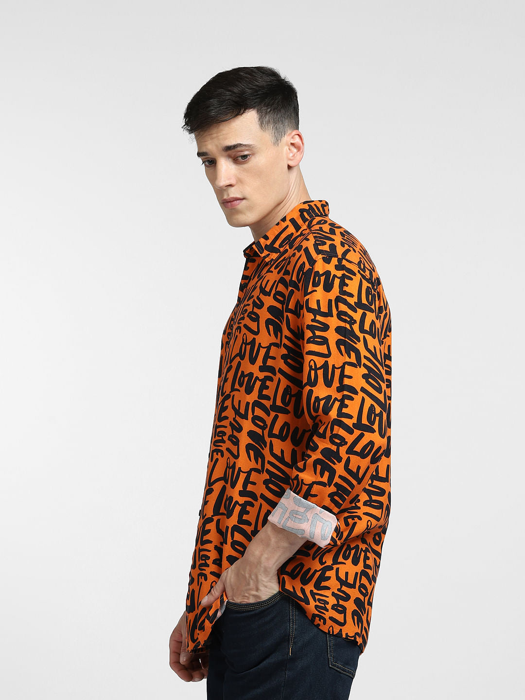 Orange All Over Print Full Sleeves Shirt