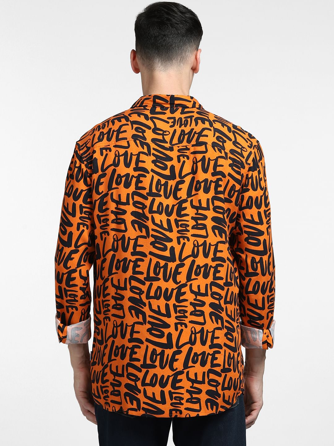 Orange All Over Print Full Sleeves Shirt
