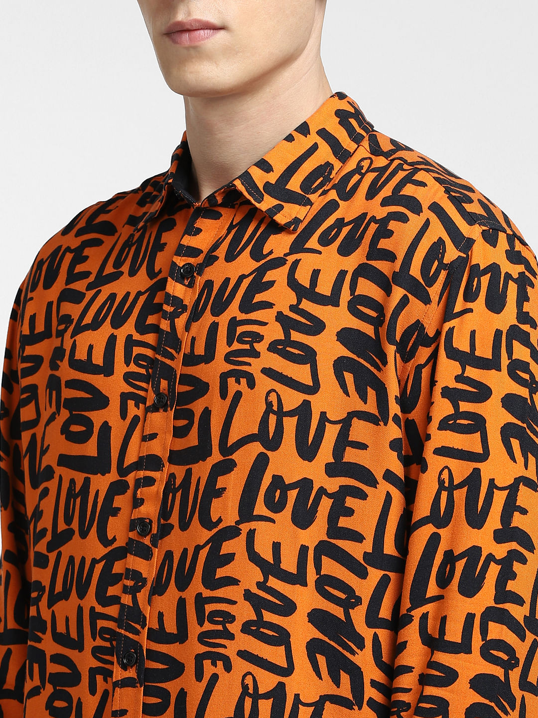 Orange All Over Print Full Sleeves Shirt