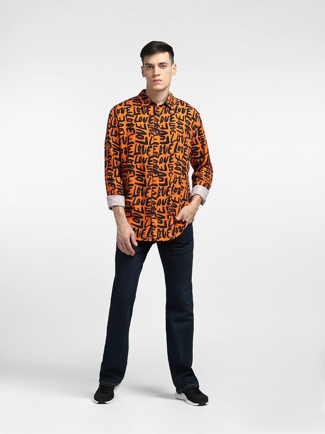 Orange All Over Print Full Sleeves Shirt